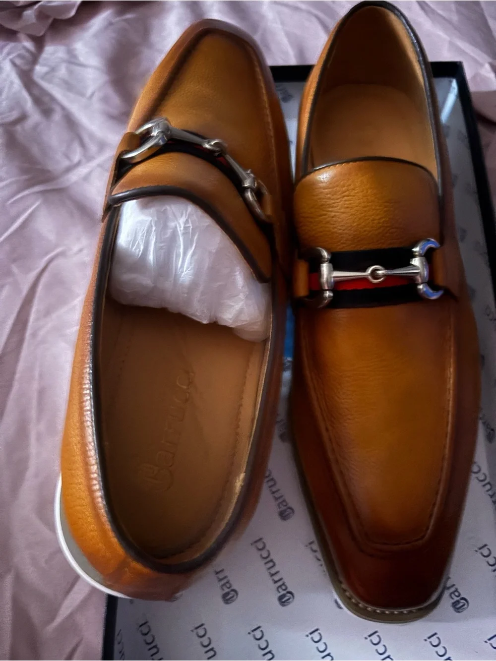 Men's Tan Leather Bit Loafers with Webbing Accent